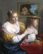 Paulus Moreelse Girl with a Mirror, an Allegory of Profane Love oil painting on canvas